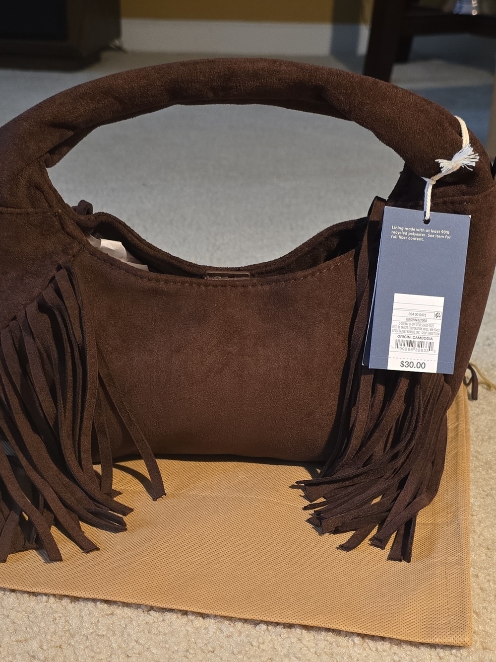 Brown Suede Fringe Shoulder Bag - Unbranded